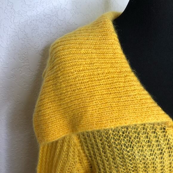 Miu Miu gold yellow mohair blend button front collared cardigan - Picture 5 of 13